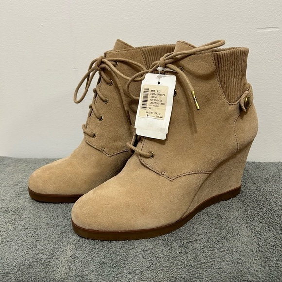 New! Michael Michael Kors Carrigan Wedge Leather Suede Lace Up Boots - Picture 1 of 15